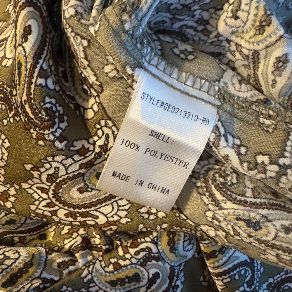 NWT Melloday size L olive paisley ruffled sleeves neck bottom pockets satin maxi - Picture 3 of 4